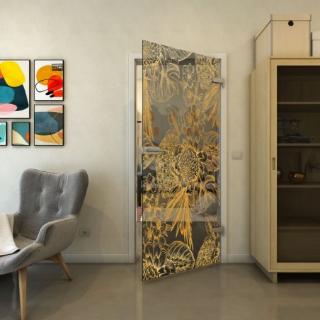 Ganzglastür - Fineprint Model 083 Gold auf Grauglas