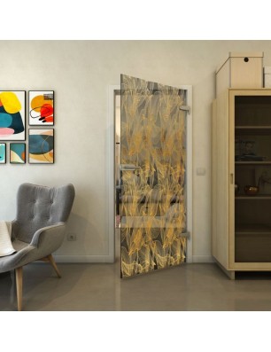 Ganzglastür - Fineprint Model 084 Gold auf Grauglas