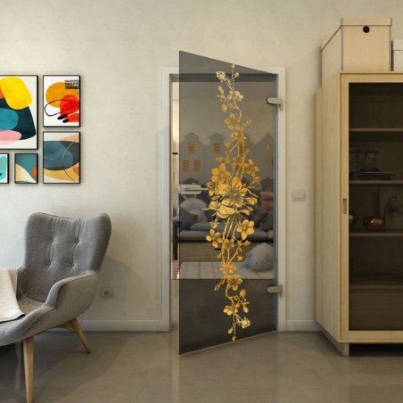 Ganzglastür - Fineprint Model 085 Gold auf Grauglas