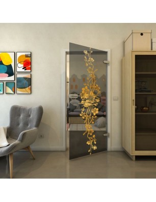 Ganzglastür - Fineprint Model 085 Gold auf Grauglas