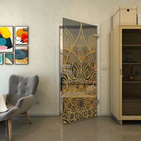 Ganzglastür - Fineprint Model 089 Gold auf Grauglas