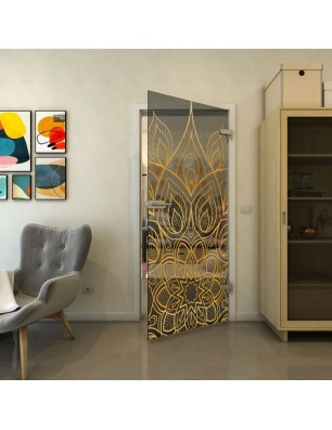 Ganzglastür - Fineprint Model 089 Gold auf Grauglas