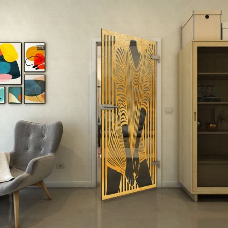 Ganzglastür - Fineprint Model 097 Gold auf Grauglas