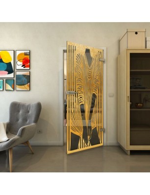 Ganzglastür - Fineprint Model 097 Gold auf Grauglas