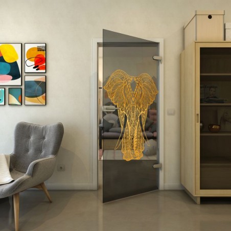 Ganzglastür - Fineprint Model 098 Gold auf Grauglas