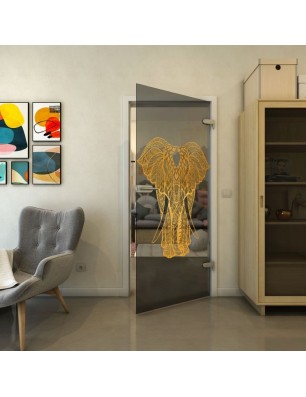 Ganzglastür - Fineprint Model 098 Gold auf Grauglas