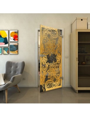 Ganzglastür - Fineprint Model 108 Gold auf Grauglas