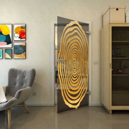 Ganzglastür - Fineprint Model 109 Gold auf Grauglas
