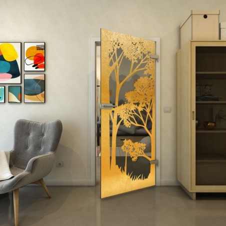 Ganzglastür - Fineprint Model 110 Gold auf Grauglas