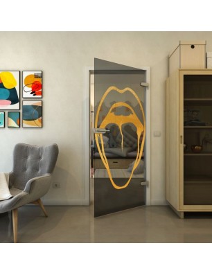 Ganzglastür - Fineprint Model 111 Gold auf Grauglas