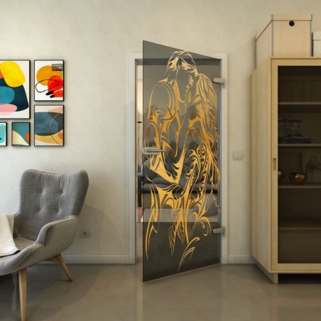 Ganzglastür - Fineprint Model 116 Gold auf Grauglas