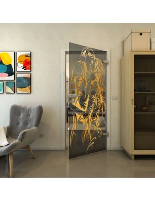 Ganzglastür - Fineprint Model 116 Gold auf Grauglas