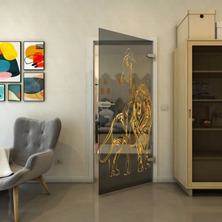 Ganzglastür - Fineprint Model 117 Gold auf Grauglas