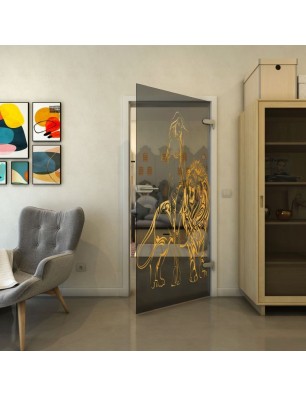 Ganzglastür - Fineprint Model 117 Gold auf Grauglas