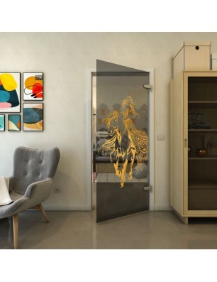 Ganzglastür - Fineprint Model 118 Gold auf Grauglas