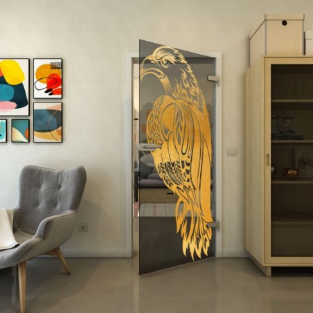 Ganzglastür - Fineprint Model 122 Gold auf Grauglas