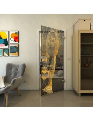 Ganzglastür - Fineprint Model 123 Gold auf Grauglas