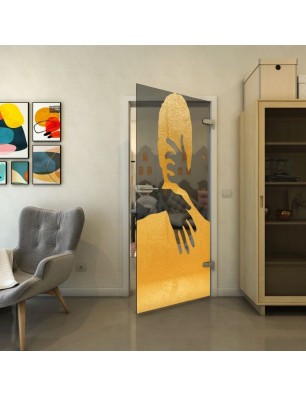 Ganzglastür - Fineprint Model 124 Gold auf Grauglas