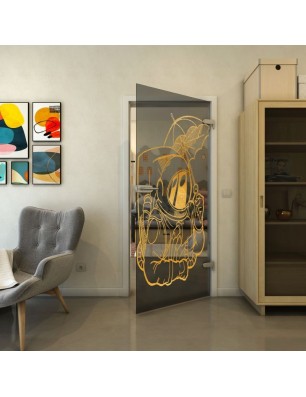 Ganzglastür - Fineprint Model 126 Gold auf Grauglas