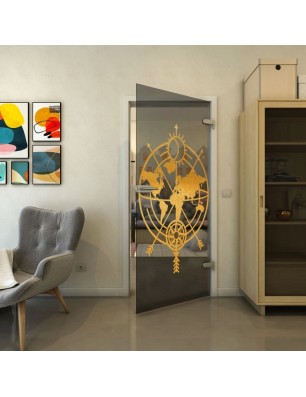 Ganzglastür - Fineprint Model 127 Gold auf Grauglas