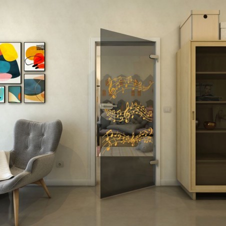 Ganzglastür - Fineprint Model 128 Gold auf Grauglas