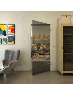 Ganzglastür - Fineprint Model 128 Gold auf Grauglas