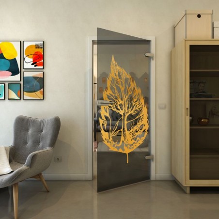 Ganzglastür - Fineprint Model 130 Gold auf Grauglas