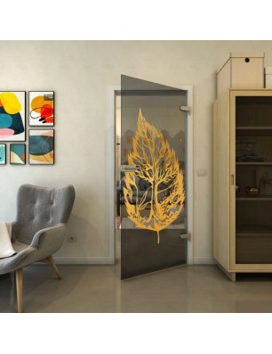 Ganzglastür - Fineprint Model 130 Gold auf Grauglas