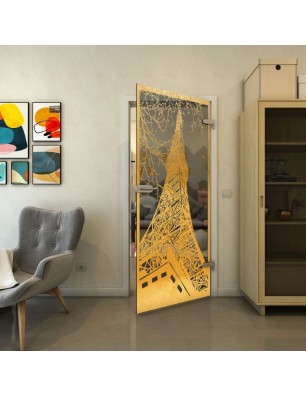 Ganzglastür - Fineprint Model 132 Gold auf Grauglas