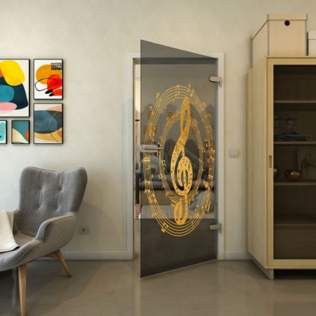 Ganzglastür - Fineprint Model 134 Gold auf Grauglas