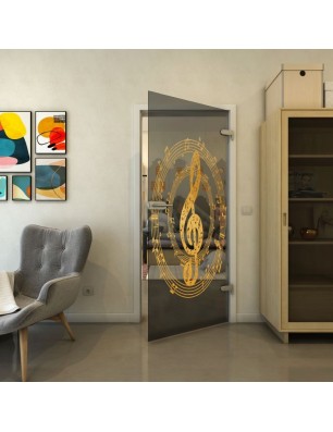 Ganzglastür - Fineprint Model 134 Gold auf Grauglas