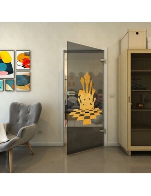 Ganzglastür - Fineprint Model 136 Gold auf Grauglas