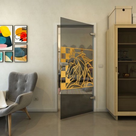 Ganzglastür - Fineprint Model 137 Gold auf Grauglas