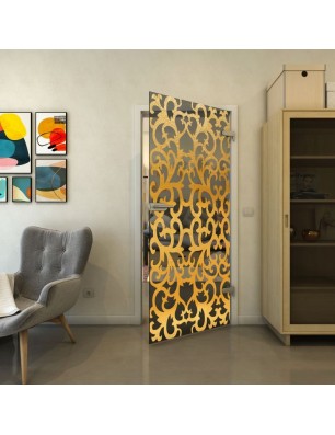 Ganzglastür - Fineprint Model 139 Gold auf Grauglas