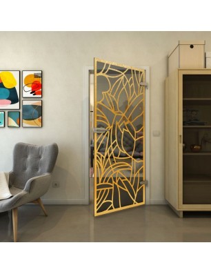 Ganzglastür - Fineprint Model 148 Gold auf Grauglas