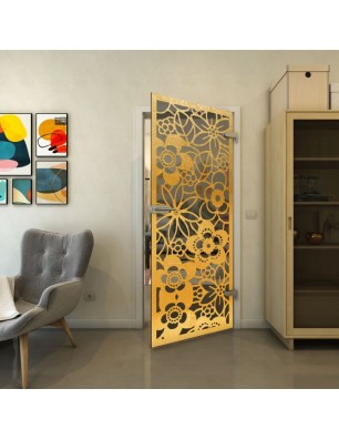 Ganzglastür - Fineprint Model 149 Gold auf Grauglas