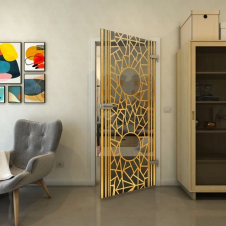 Ganzglastür - Fineprint Model 154 Gold auf Grauglas