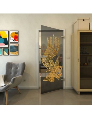 Ganzglastür - Fineprint Model 157 Gold auf Grauglas