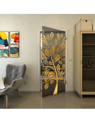 Ganzglastür - Fineprint Model 159 Gold auf Grauglas