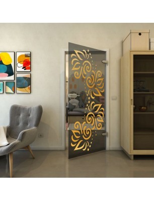 Ganzglastür - Fineprint Model 163 Gold auf Grauglas