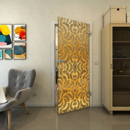Ganzglastür - Fineprint Model 164 Gold auf Grauglas