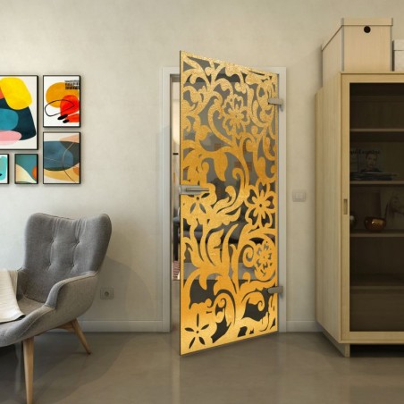 Ganzglastür - Fineprint Model 170 Gold auf Grauglas