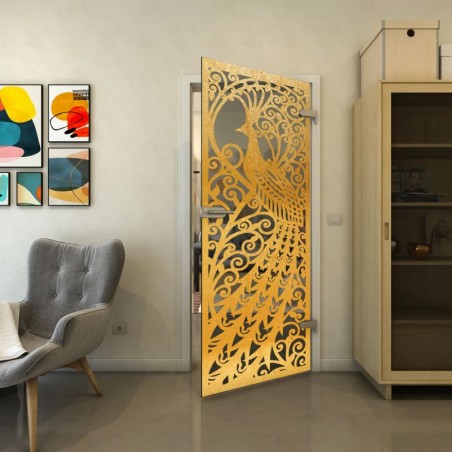 Ganzglastür - Fineprint Model 172 Gold auf Grauglas