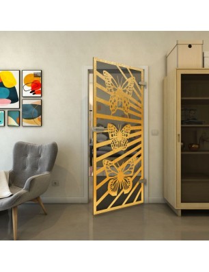 Ganzglastür - Fineprint Model 176 Gold auf Grauglas