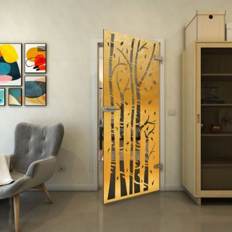 Ganzglastür - Fineprint Model 182 Gold auf Grauglas