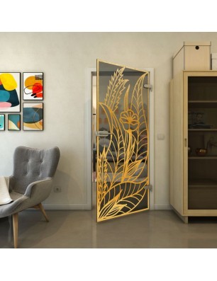 Ganzglastür - Fineprint Model 195 Gold auf Grauglas
