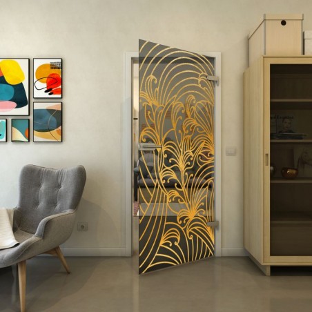 Ganzglastür - Fineprint Model 200 Gold auf Grauglas