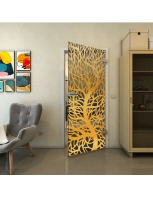 Ganzglastür - Fineprint Model 202 Gold auf Grauglas